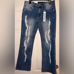 Victorious Men’s Distressed Bootcut Jeans — Blue